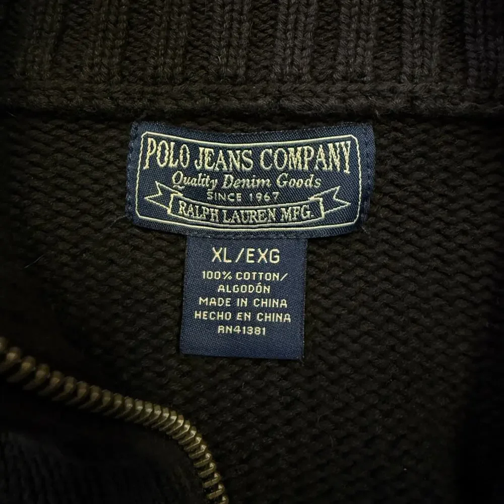 Polo Ralph Lauren Jeans Company XL men’s black 1/4 zip sweater vintage